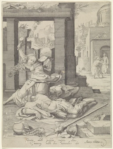 Jaël en Sisera by anonymous, print, 1589-1607