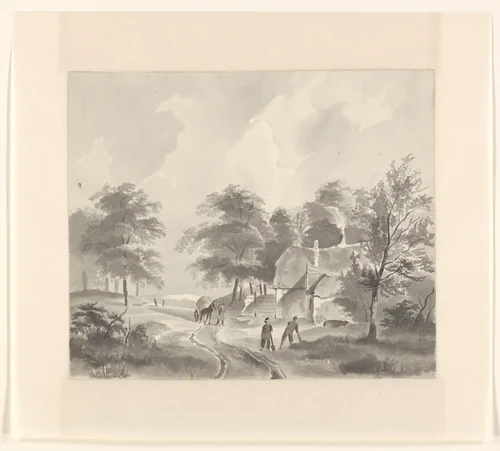 Landschap met boerderij aan een weg by Johannes van Reijn, drawing, 1800-1900