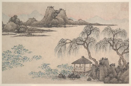 Landscape with Pavilion and Willows by Shen Zhou (沈周), painting, 1427-1509