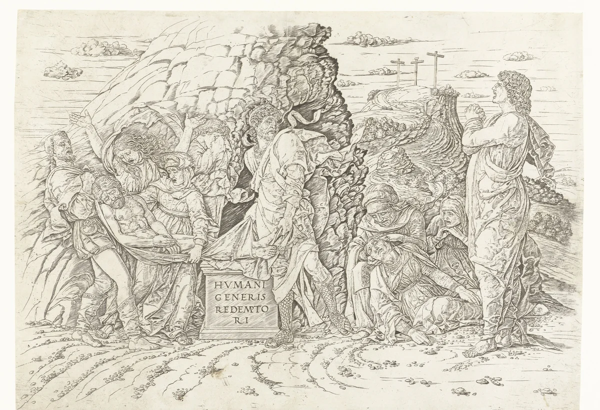 Graflegging van Christus by Andrea Mantegna, print, 1460-1470