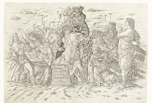 Graflegging van Christus by Andrea Mantegna, print, 1460-1470