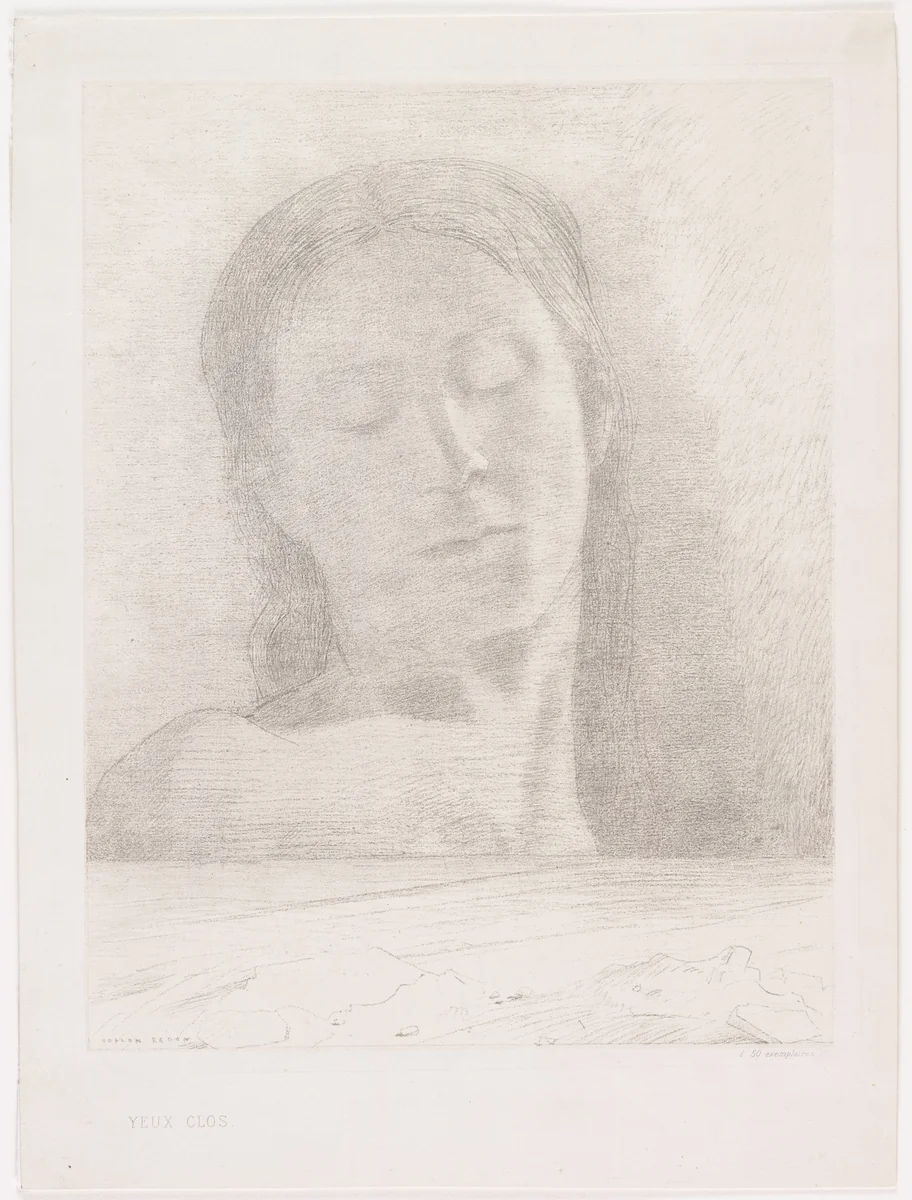 Closed Eyes (Yeux clos) by Odilon Redon, print, 1890