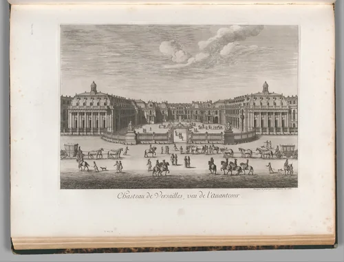 Château de Versailles seen from the forecourt, from Chalcographie du Louvre, Vol. 22 by Israel Silvestre, print, 1682-1860