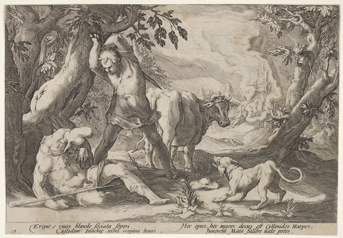 Mercury and Argus, Io and Juno by Robert Willemsz. de Baudous, print, 1565-1750