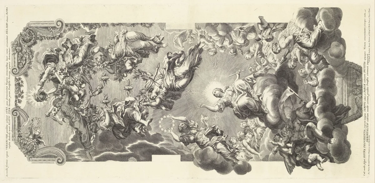 Gewelfdecoratie uit Pallazzo Barberini by anonymous, print, 1692-1762