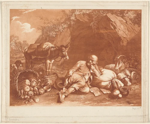 An Old Man Leaning on a Sack by Giovanni De Pian; Francesco Londonio, print, 1764-1800