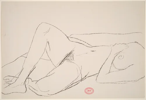 Untitled [reclining female nude seen from chest to feet] by Richard Diebenkorn, drawing, 1955-1967