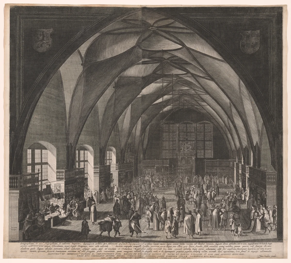 Vladislav Hall, Prague Castle, the Annual Fair by Aegidius Sadeler, print, 1607