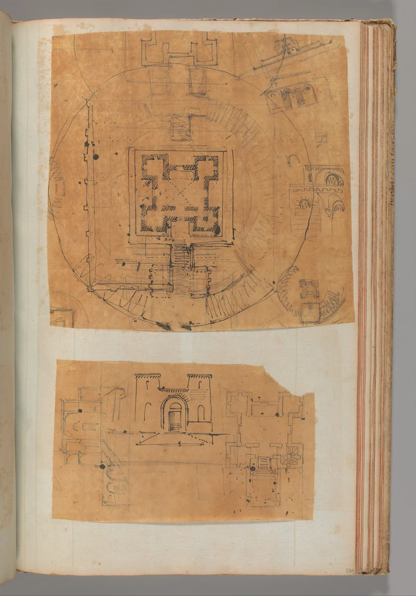 Page from a Scrapbook containing Drawings and Several Prints of Architecture, Interiors, Furniture and Other Objects by Charles Percier, book, 1795-1805