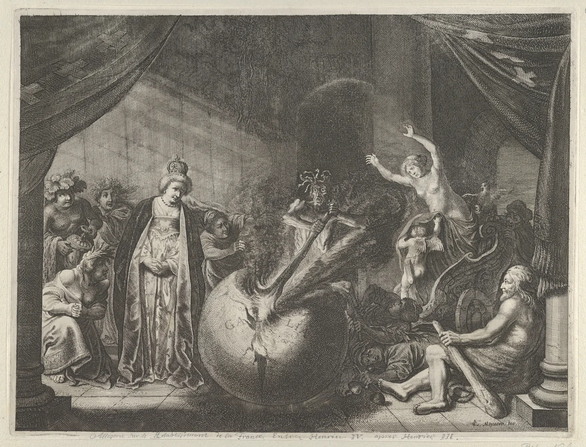 Plate 9: Allegory on the Discord in France, from Caspar Barlaeus, "Medicea Hospes" by Pieter Nolpe, print, 1638