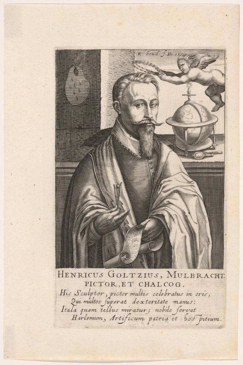 Portrait of Hendrick Goltzius by Robert Willemsz. de Baudous, print, 1610-1616