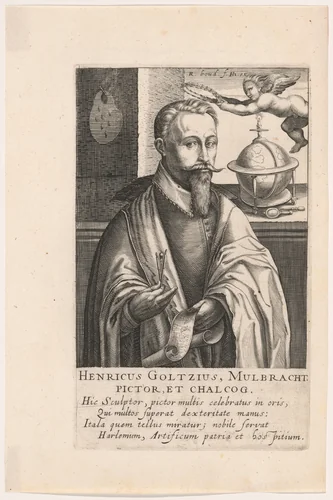Portrait of Hendrick Goltzius by Robert Willemsz. de Baudous, print, 1610-1616
