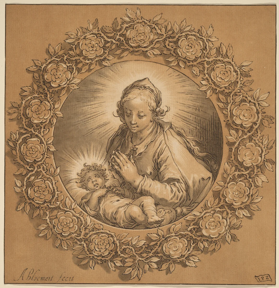 Madonna and Child by Cornelis Ploos van Amstel; Abraham Bloemaert, print, 1769
