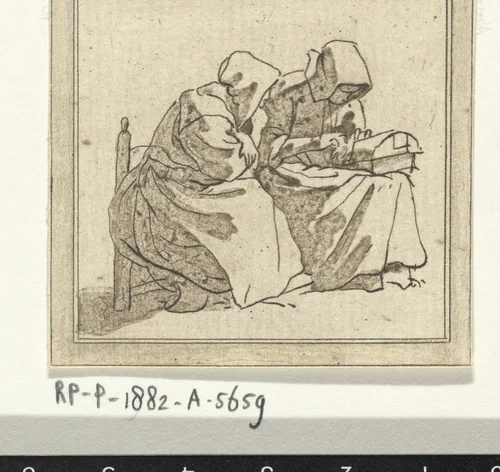 Twee zittende vrouwen by Jacob Ernst Marcus, print, 1784-1826