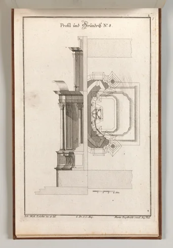 Floorplan and Side View of an Altar, Plate h (2) from 'Unterschiedliche Neu Inventierte Altäre mit darzu gehörigen Profillen u. Grundrißen.' by Johann Michael Leüchte, book, 1745-1755