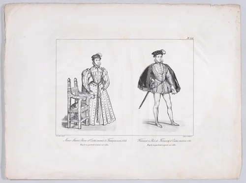 Mary, Queen of Scots and Francis II, King of France (from "Collection des costumes, armes et meubles pour servir à l'histoire de France depuis le commencement du Veme siècle jusqu'à nos jours," plate 268) by Horace de Viel-Castel, print, 1822-1837