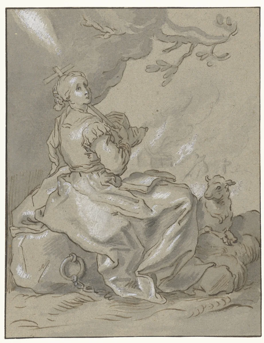 Heilige Agnes by anonymous, drawing, 1574