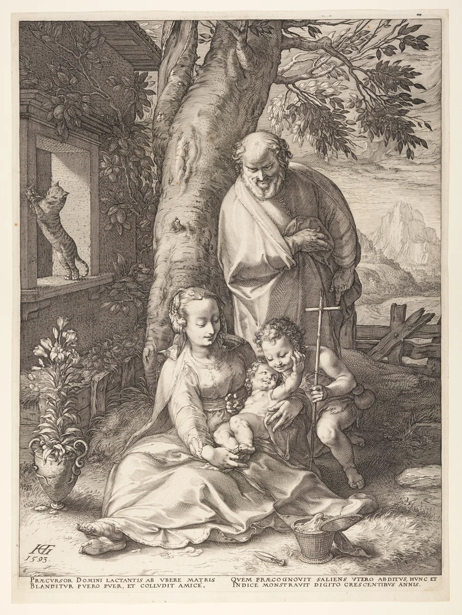 The Holy Family with the Infant John the Baptist, from The Birth and Early Life of Christ by Hendrick Goltzius, print, 1593