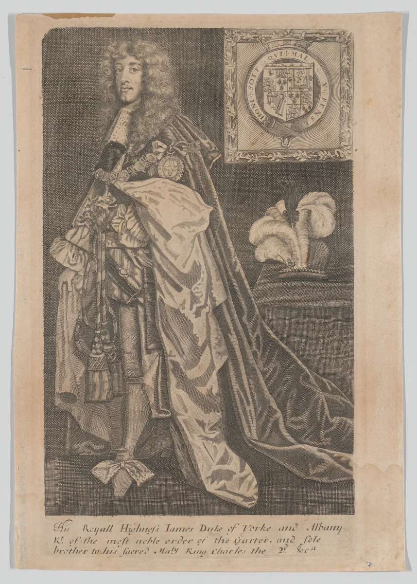 His Royal Highness James Duke of Yorke and Albany, Knight of the most noble order of the Garter, and sole brother to his sacred Majesty King CHarles the 2d by anonymous, print, 1680-1685