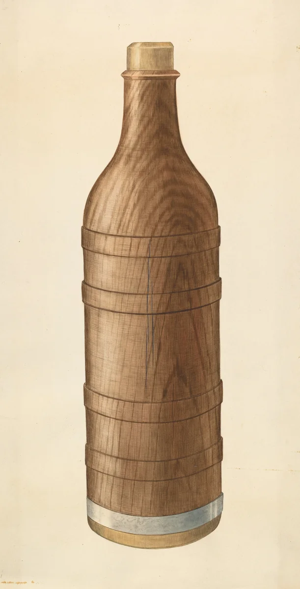 Wooden Wine Bottle by Wilbur M Rice, index of american design, 1938
