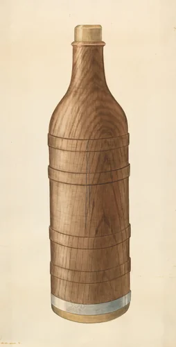 Wooden Wine Bottle by Wilbur M Rice, index of american design, 1938