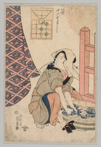 Seated Woman Washing Clothes in a Wooden Tub by Utagawa Kunisada (歌川国貞), print, 1786-1864