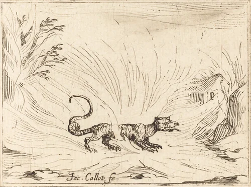 Salamander Surrounded by Flames by Jacques Callot, print, 1592-1635