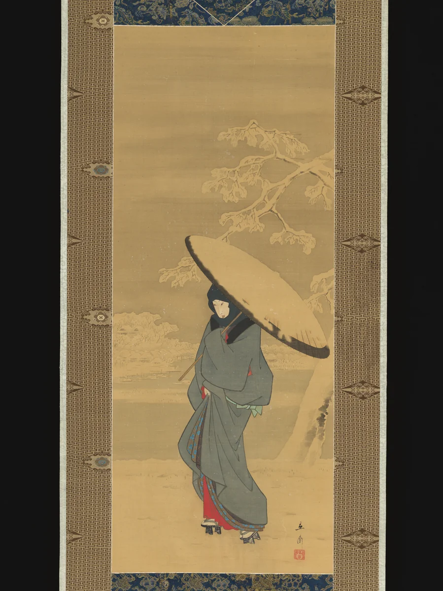 Woman Walking in the Snow by Utagawa Hiroshige (歌川広重), painting, 1840-1854
