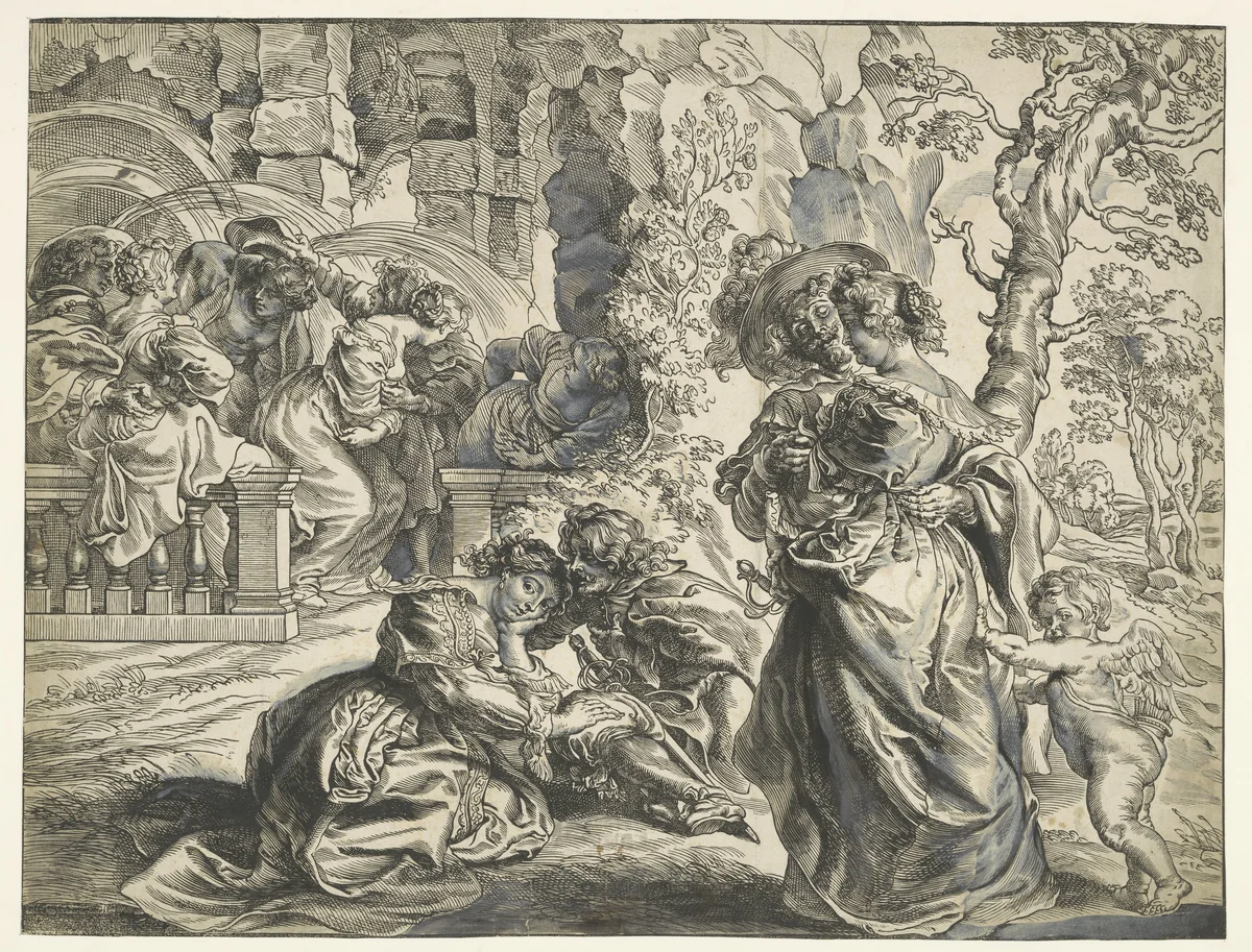 Liefdestuin (rechter blad) by Christoffel Jegher, print, 1606-1640