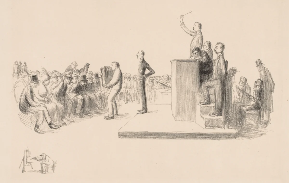 The Rouart Sale by Jean Veber, print, 1907-1917