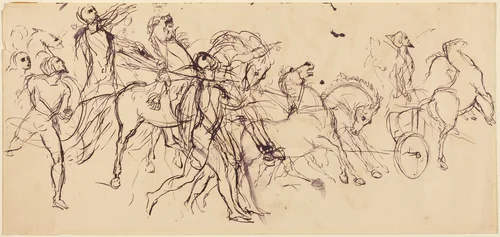 Charioteers (recto and verso) by Eugène Delacroix, drawing, 1798-1863