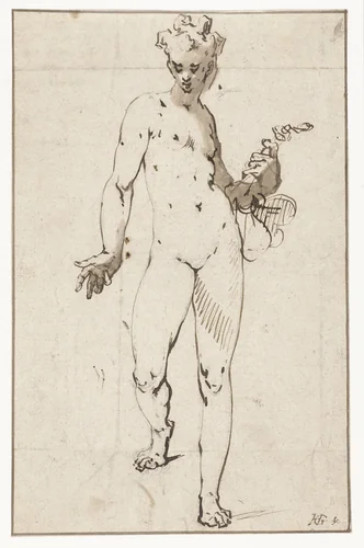 Standing Female nude by Hendrick Goltzius, drawing, 1586-1590