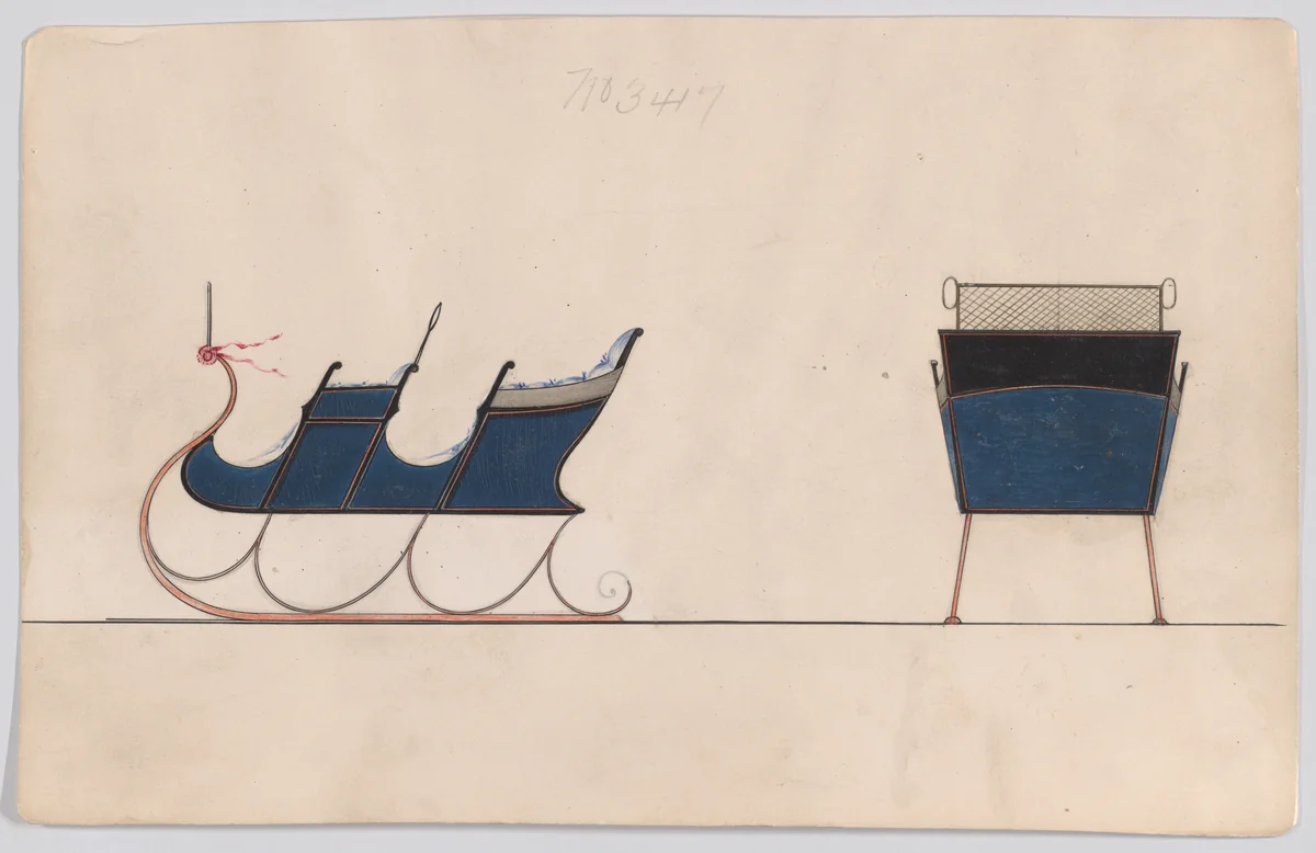 Design for 2 Seat Sleigh, no. 3417 by Brewster & Co., drawing, 1878