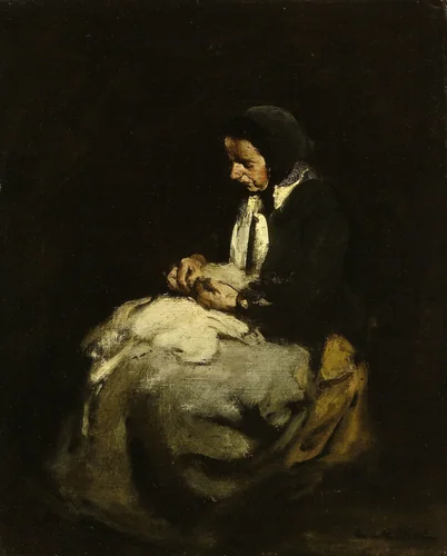 Woman sewing by Théodule Augustin Ribot, painting, 1850-1891