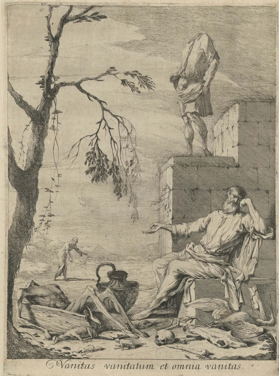 Democritus in Meditation by Gabriel Ehinger; Johann Heinrich Schönfeld, print, 1665-1675