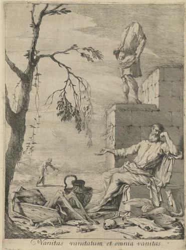 Democritus in Meditation by Gabriel Ehinger; Johann Heinrich Schönfeld, print, 1665-1675