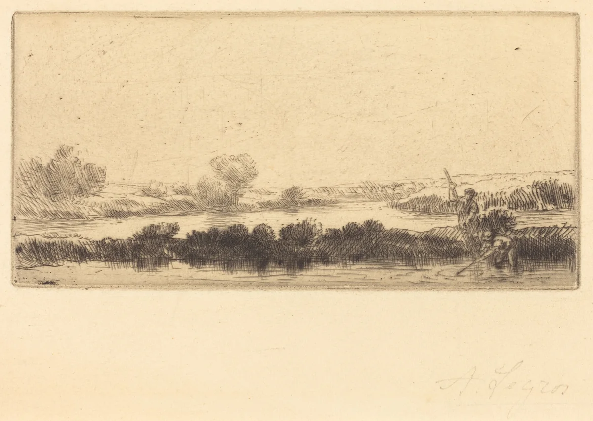 Landscape with Peat-bog; In the Marsh (Paysage des tourbieres; Dans les marais) by Alphonse Legros, print, 1837-1911