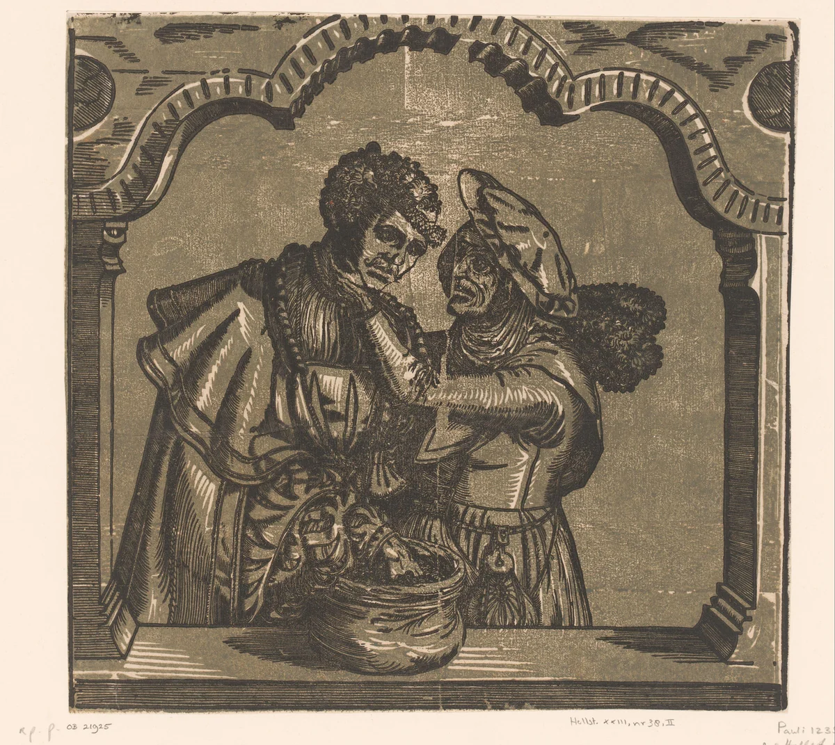 Ongelijk paar: een jonge man met een oude vrouw by Unknown, print, 1506-1568