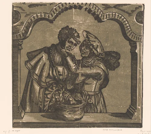 Ongelijk paar: een jonge man met een oude vrouw by Unknown, print, 1506-1568