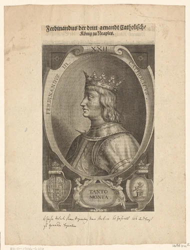 Portret van Ferdinand II van Aragon, koning van Napels by Lucas Kilian, print, 1589-1624