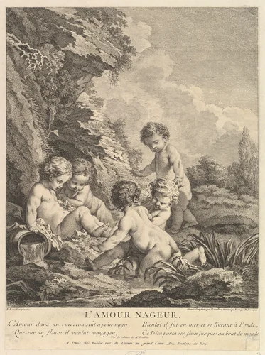 The Swimming putto by Dominique Sornique, print, 1736-1746