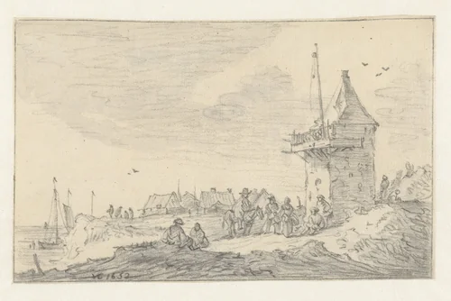 Vuurbaak op de duinen by anonymous, drawing, 1652