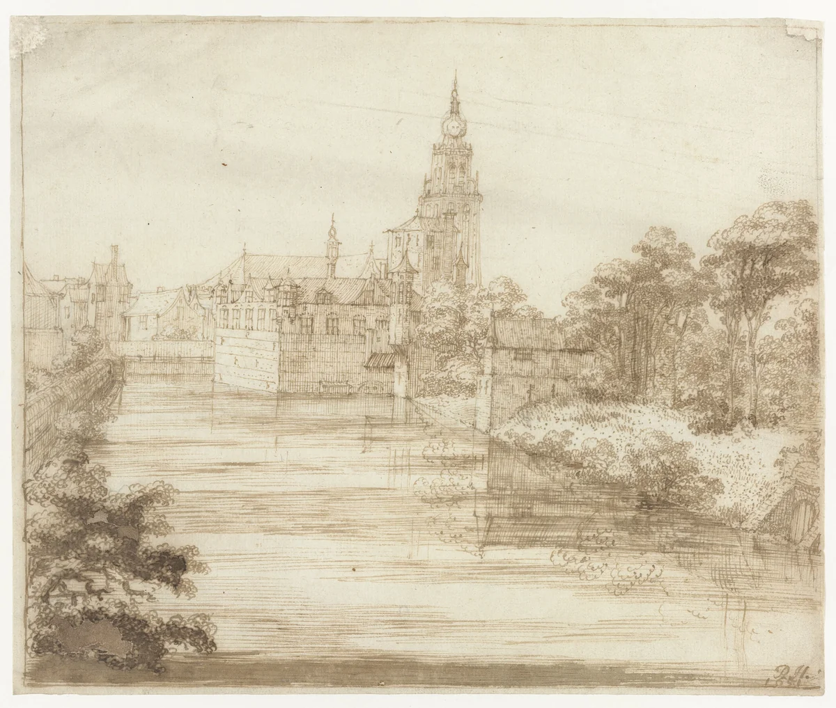 Gezicht op Breda by Philips Huygens, drawing, 1651