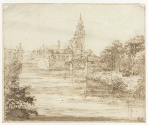 Gezicht op Breda by Philips Huygens, drawing, 1651