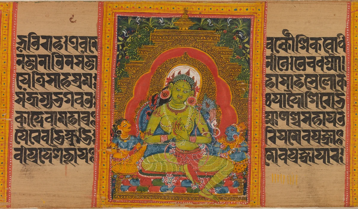 Green Tara, Folio from a dispersed Ashtasahasrika Prajnaparamita (Perfection of Wisdom) Manuscript by Mahavihara Master, painting, 1100-1133