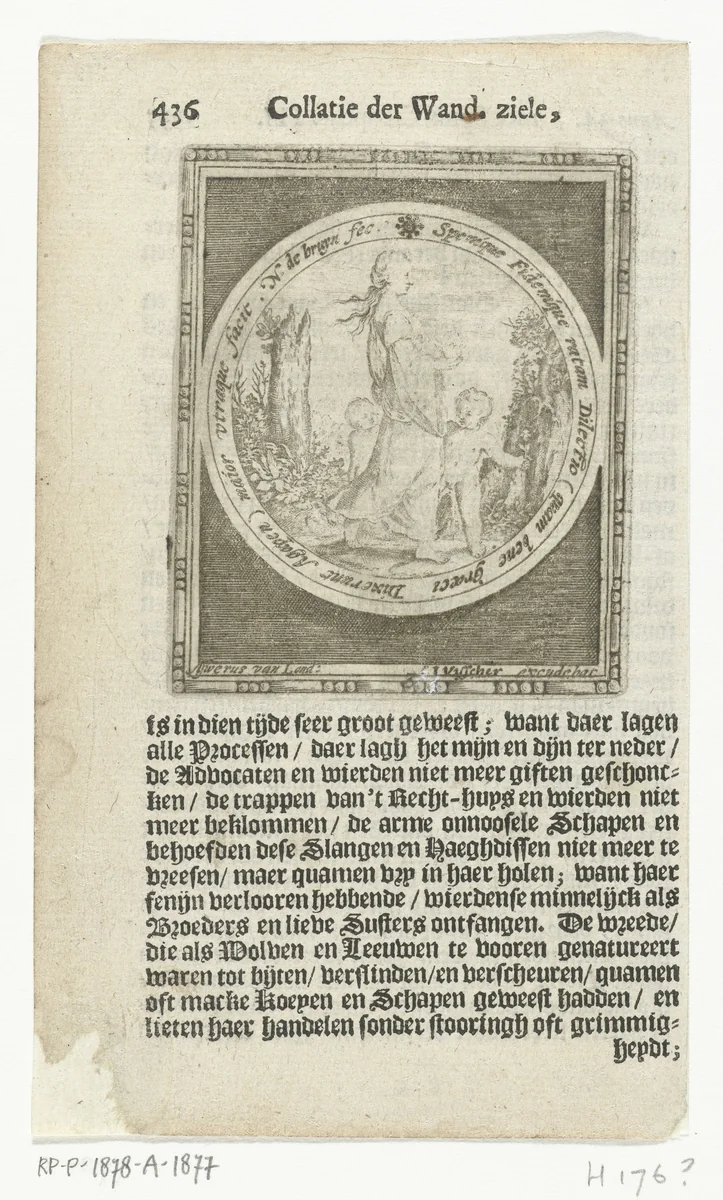 Liefde (Charitas) met twee kinderen in medaillon by Unknown, print, 1581-1656