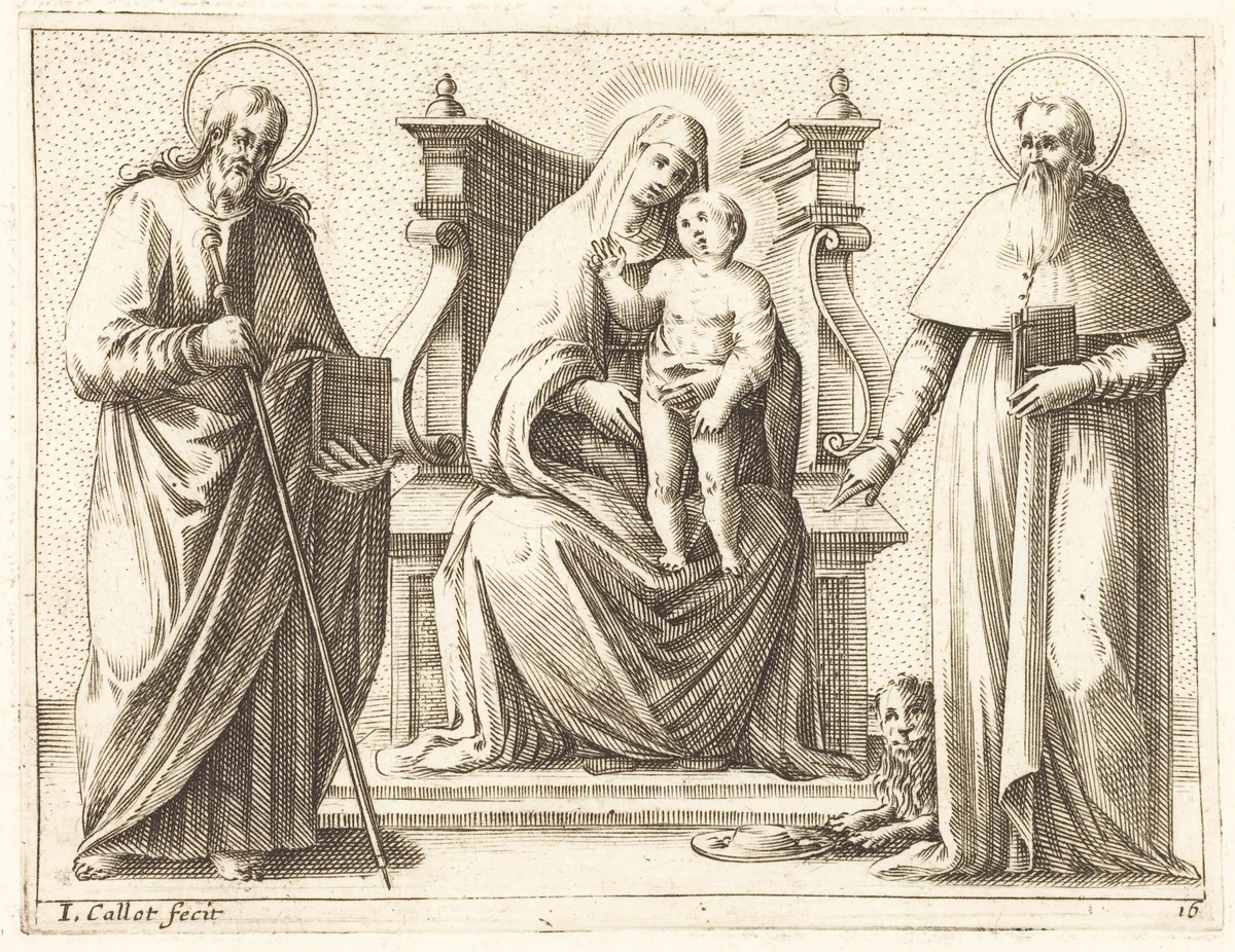 Virgin and Child with Saints James and Jerome by Jacques Callot, print, 1608-1611