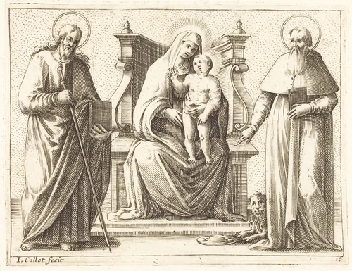 Virgin and Child with Saints James and Jerome by Jacques Callot, print, 1608-1611