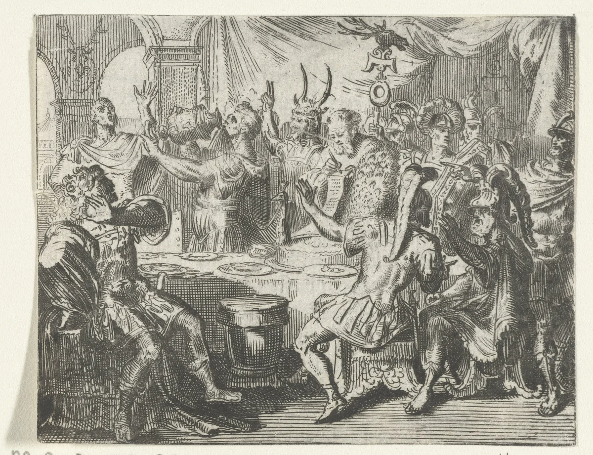 Illustratie voor La coupe enchantée uit Contes et nouvelles van Fontaine by Romeyn de Hooghe, print, 1685