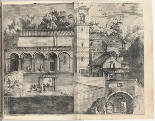View of the Quadrant: the Main Door, the Square, the Church and the Loggia of the Monastery of the Monte della Vernia (Prospettiva dell'ingresso della prima porta, con la Piazza, Chiesa, & Loggie del Monastero del Monte della Vernia, come sta quest'Anno MDCXII) [plate D] by Jacopo Ligozzi
Domenico Falcini
Lino Moroni, print, 1612